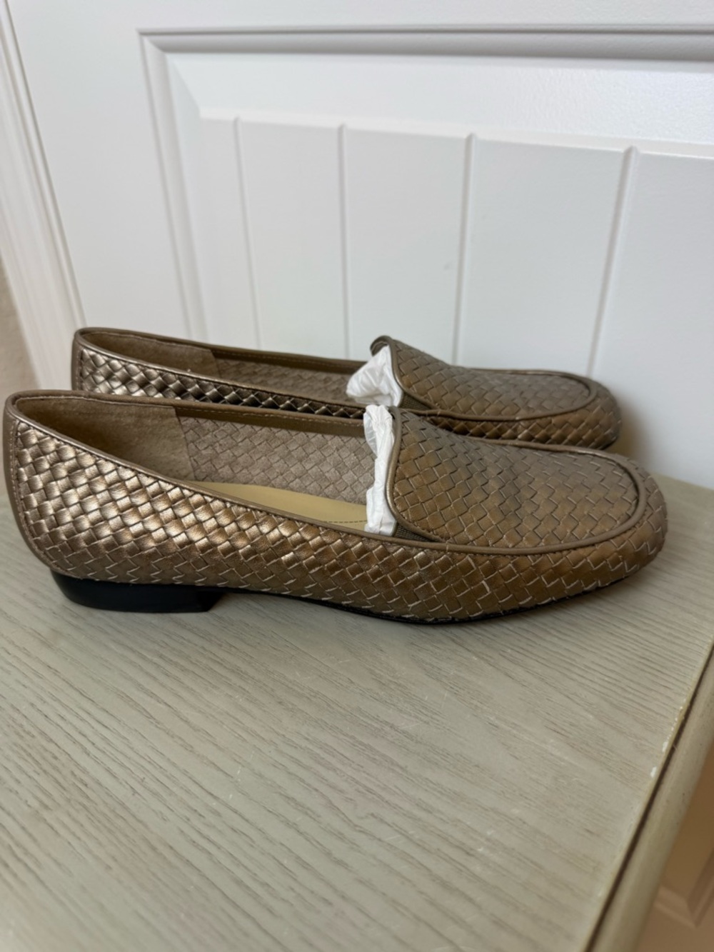 Trotters Metallic Woven Slip-On Loafers - gold Sz 6.5N